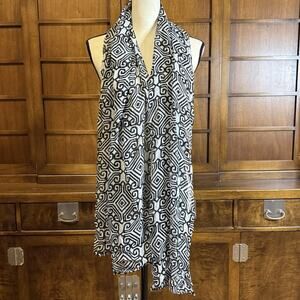 Chico’s Womens Geometric Print Oblong Modal Scarf Black White Lightweight Lagen